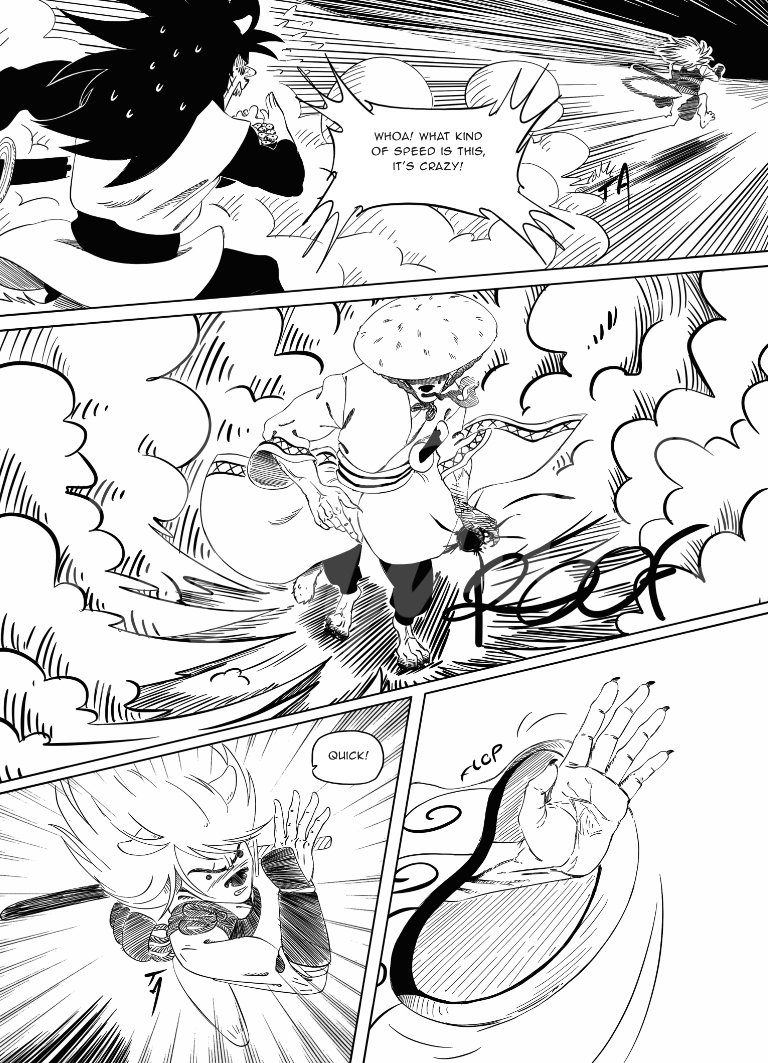 oysha accelerates, leaving kensha behind as hideyosha prepares an attack.