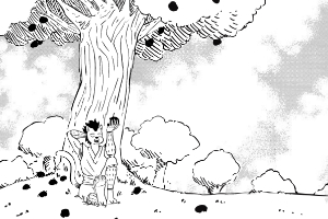 Hideyosha patiente à l'ombre d'un pommier. Sous une chaleur étouffante, rien de tel qu'une pomme sucré pour se désaltérer.