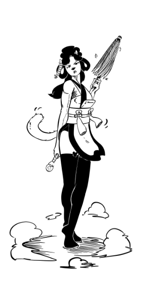 La guerrière Bamboo apprait subitement dans une nuage de poussière.