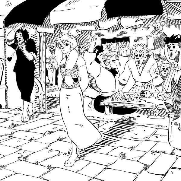 Eisharaa devant le restaurant et une foule d'admirateur.