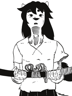 Zatoisha avec le sabre de son père dans les mains.