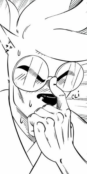 Shaigo remontant ses lunettes en très gros plan.