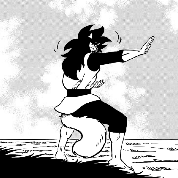 Kensha qui execute les katas sur les terres de son défunt mentor.